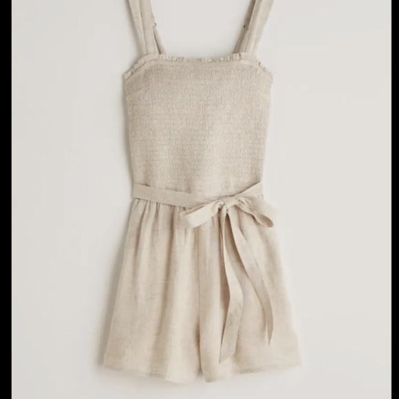 abercrombie & FITCH black linen blend smocked romper xxs - Picture 4 of 13